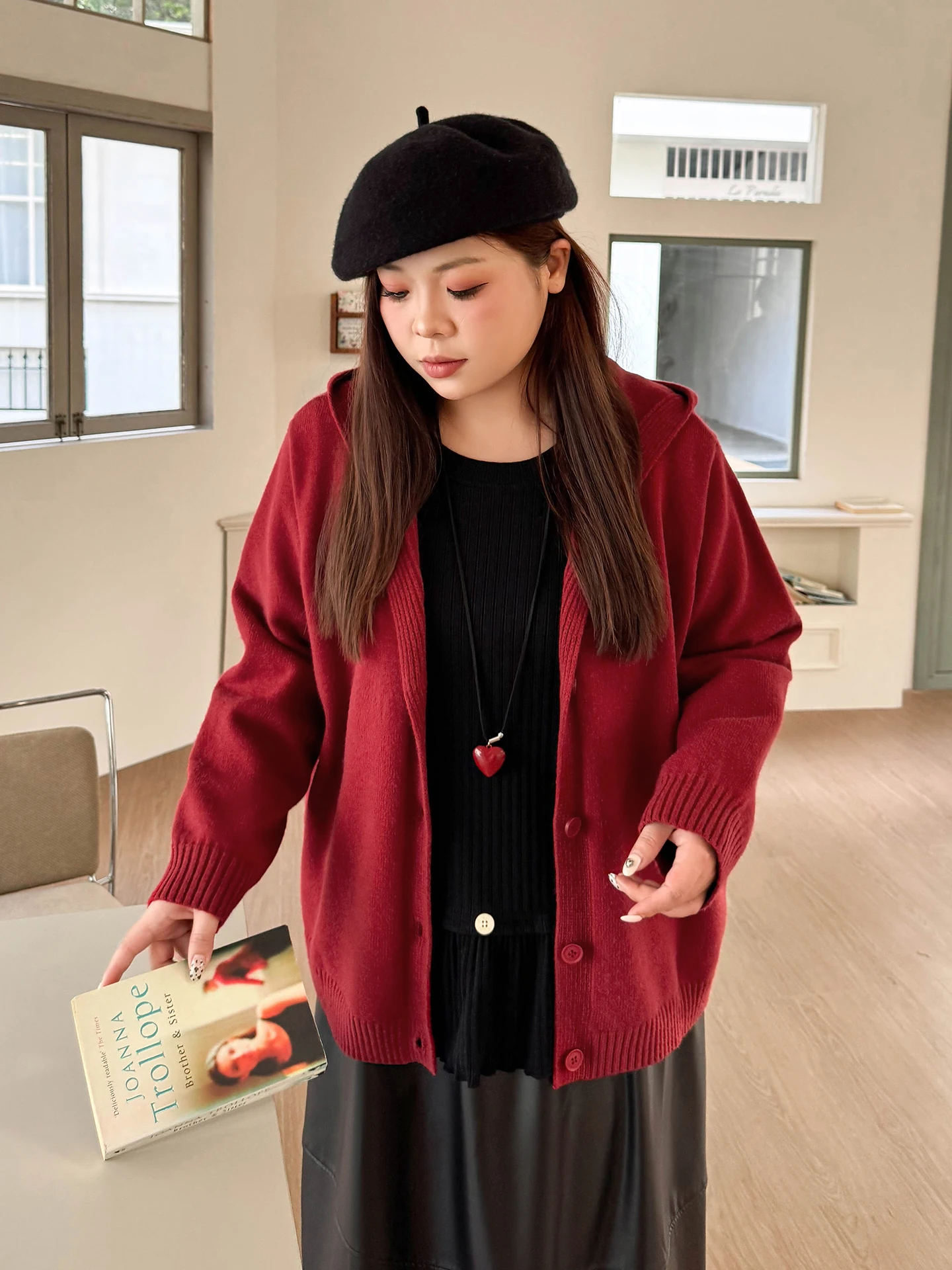 

Loose Knitted Sweater plus Size Women's Korean Sle Lazy Design Spring New Year Red Oversize Cardigan Coat Casual Long Sve