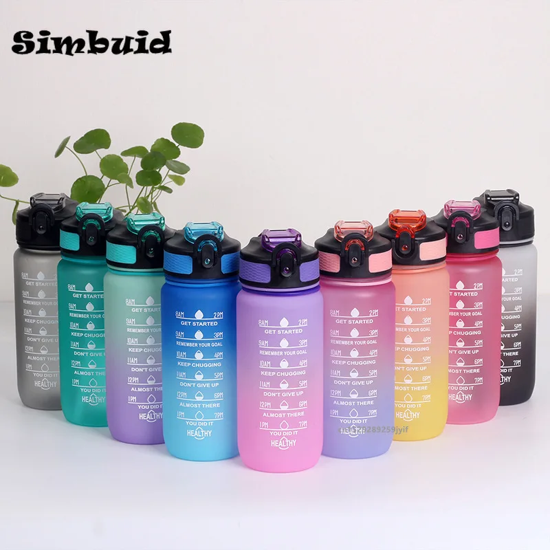 600ML/750ML/1000ML Sports Water Bottle Gradient Color Motivational Bottle with Time Marker Leak-proof Cup Gym Outdoor Drinkware