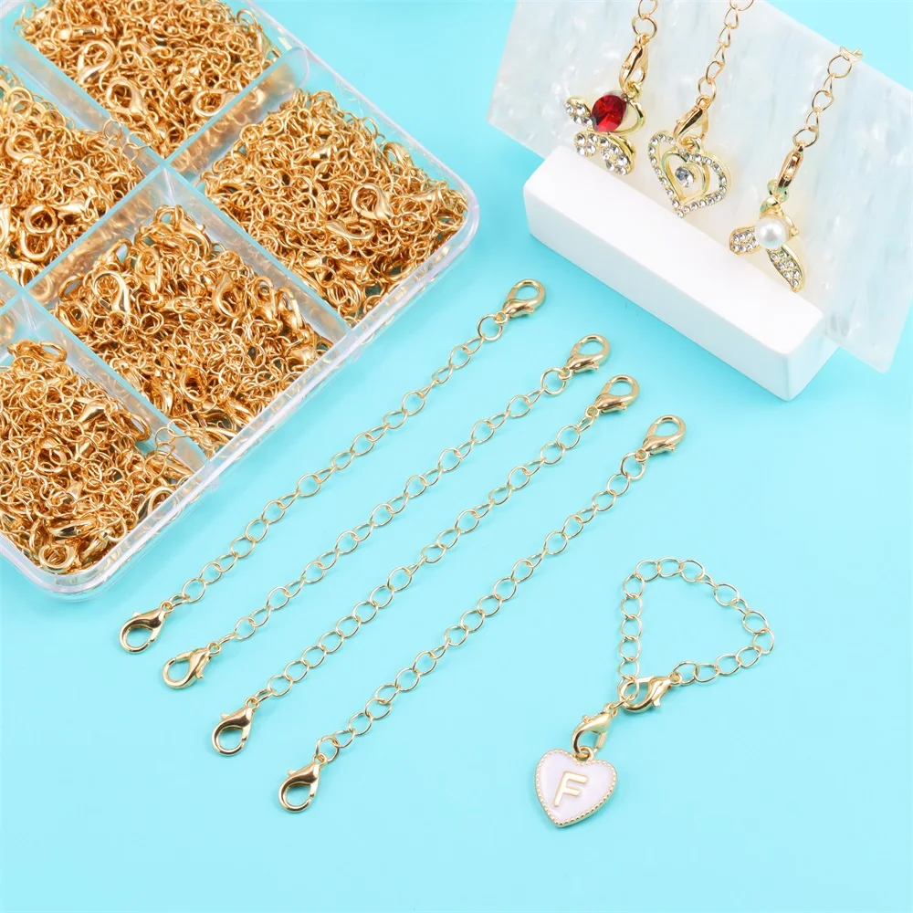 

10pcs/Set Copper-clad Iron Tail Chain Lobster Clasps Connector For DIY Bracelet Necklace Jewelry Making Findings Accessories