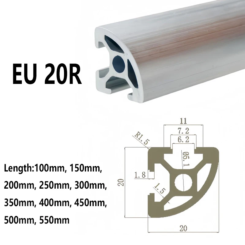 1 / 2PCS 2020R Aluminum Profile European Standard 2020 Semi circular Arc Type 3D Printer Frame Assembly Line Workbench Anodizing