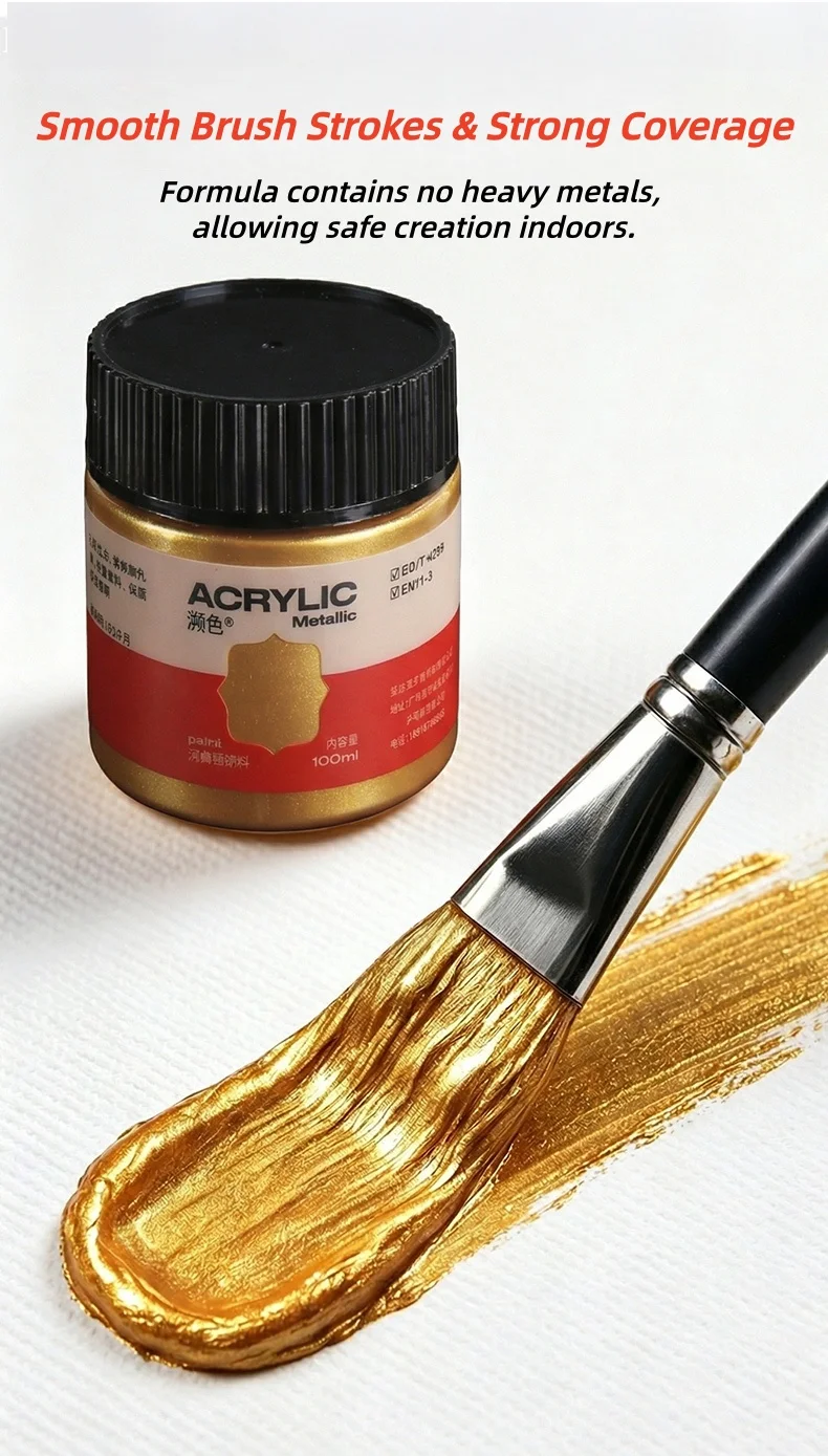 100 ml goldene Farbe, Metall-Acrylfarbe, wasserfestes Pigment, handgemalte Wandmalerei, Kunst, Perlglanzpigment, Statuenfärbung – Detail 9