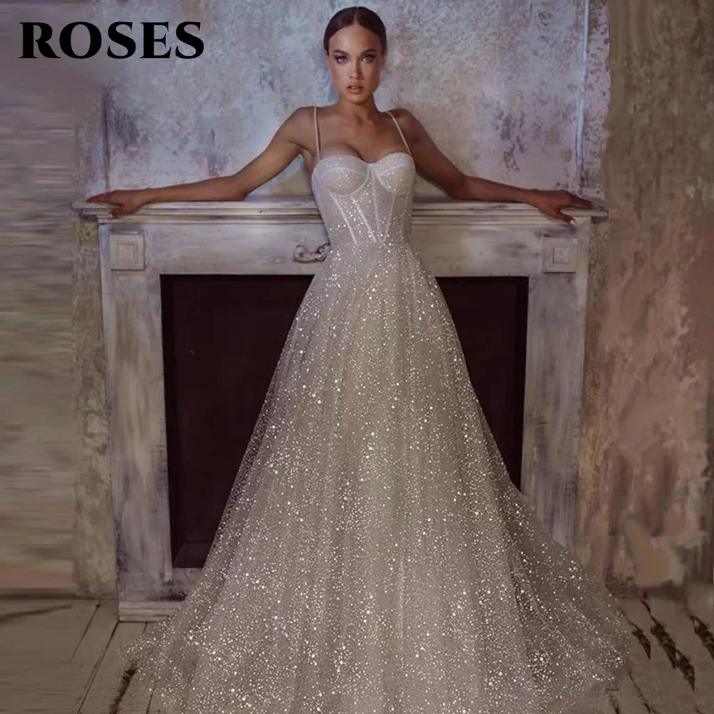 Lily Blingbling Bride Gowns Glitter Wedding Dresses for Women Sequins Bride Dress Luxurious A-Line Prom Gown 프롬 드레스 Customized