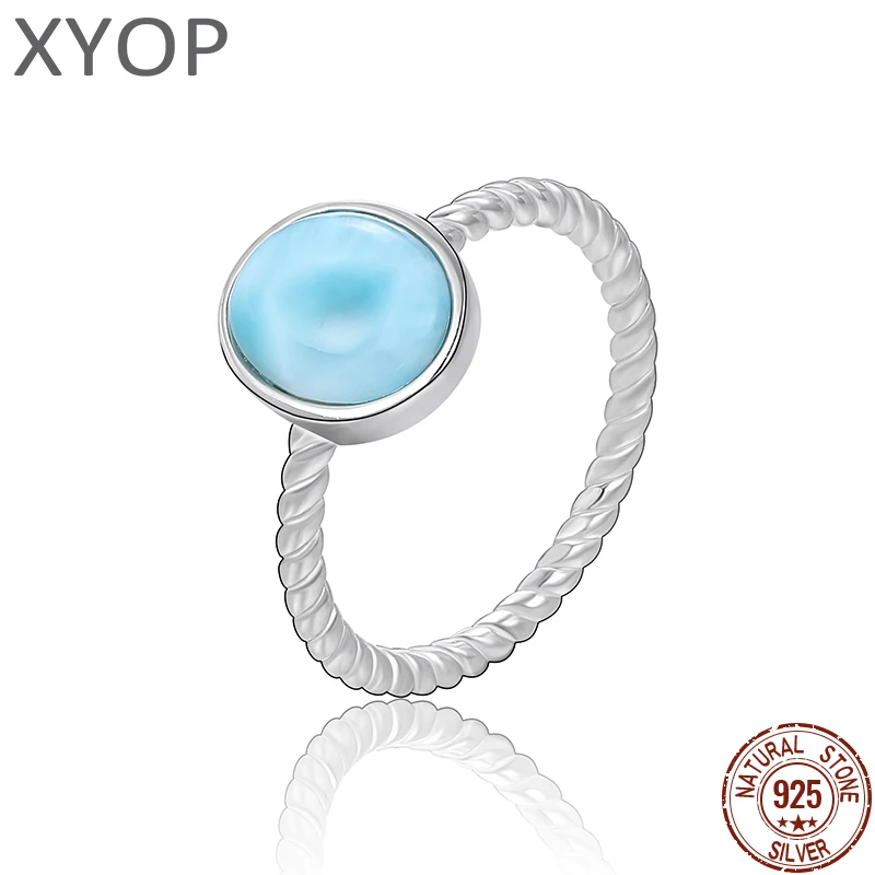 XYOP 925 Silver Gift Oval Natural Larimar Ring,The Girl Next Door Is Clean And Calm