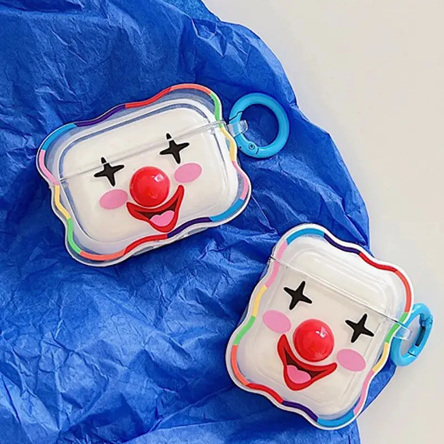 Enhance your audio experience with this stylish and durable transparent silicone earphone case featuring a unique wavy clown pat