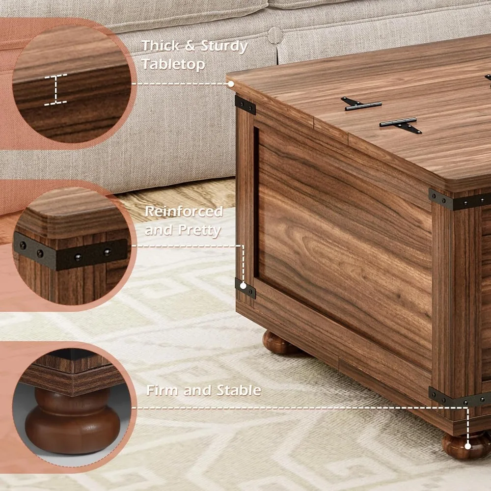 Meja Kopi Lift Penyimpanan untuk Ruang Tamu, Desain Kaki Labu Kayu Persegi dengan Mekanisme Hidrolik