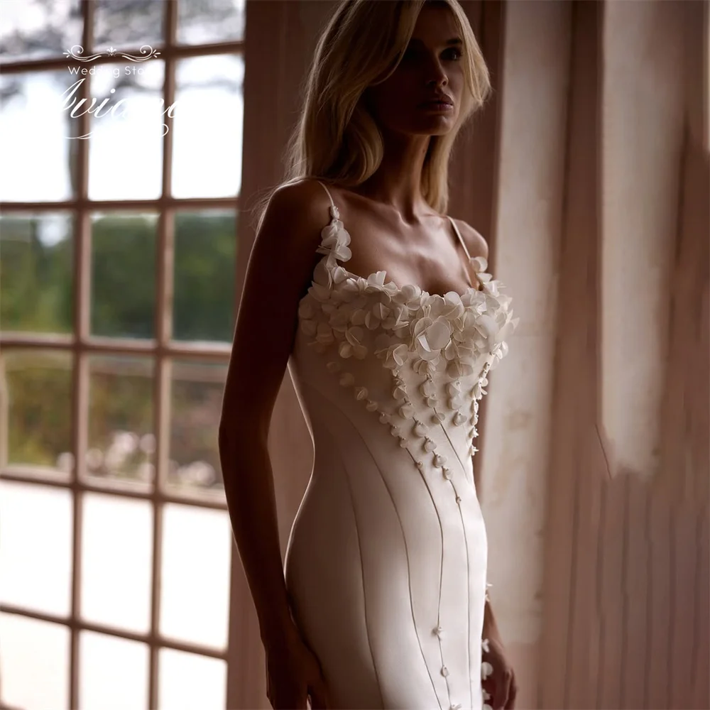 Aviana مخصص يزين زهرة حورية البحر فستان الزفاف سويب تراين السباغيتي حزام مربع الخامس بلا أكمام طول الأرض أنيقة #3