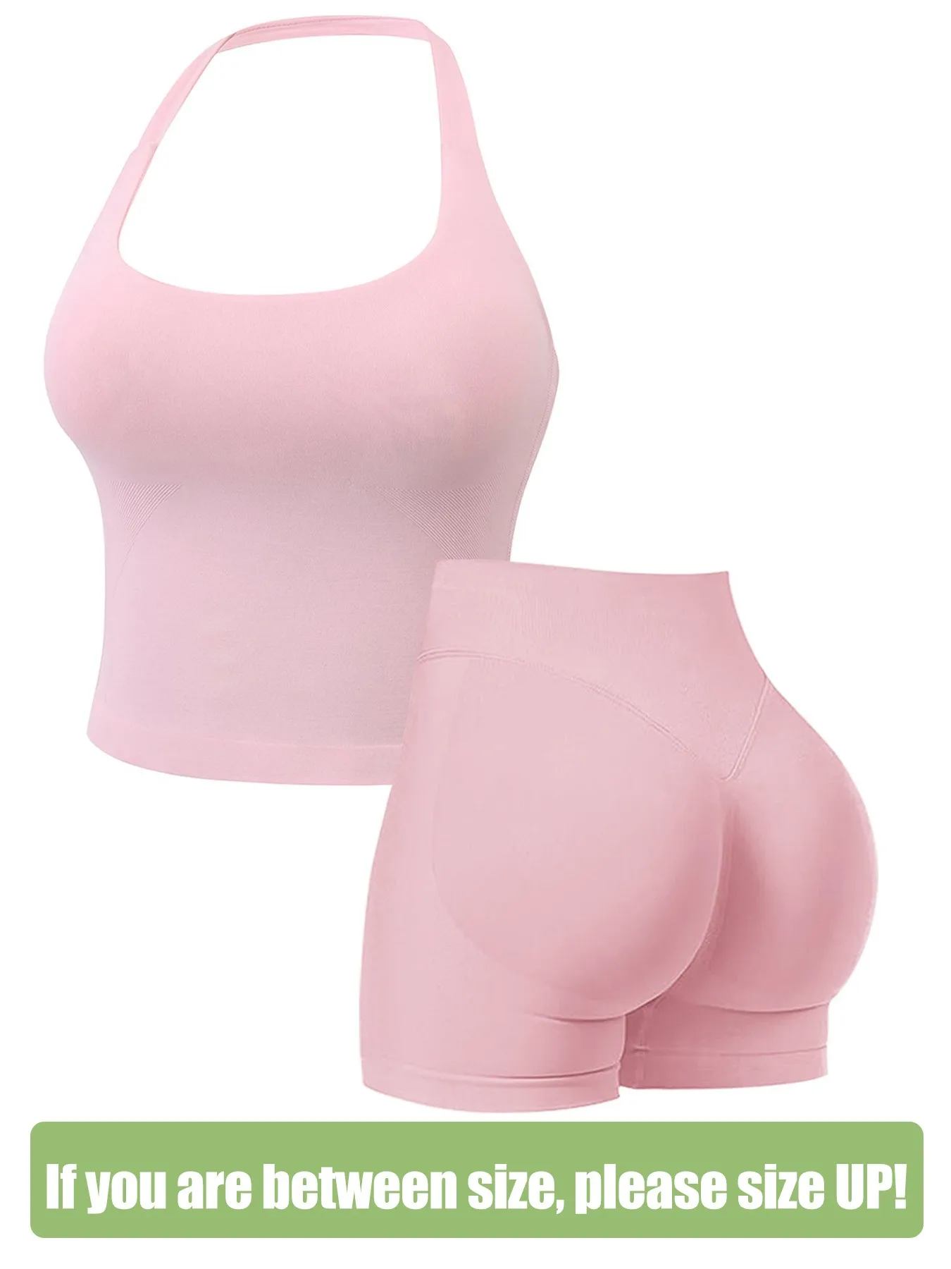 Women's Square Neck Halter 2-Piece Set, Seamless High Stretch, Removable Cups & Peach Butt Lifting 3" Yoga Shorts image 3