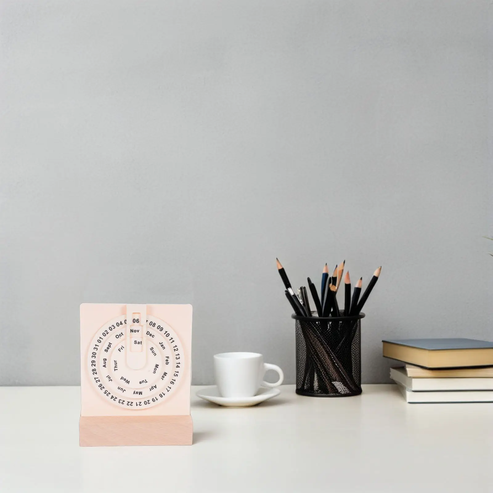 Creative Wooden Perpetual Calendar Rotary Disk Design Manual Date Time Day Display Minimalist Desktop Ornament for Home Office