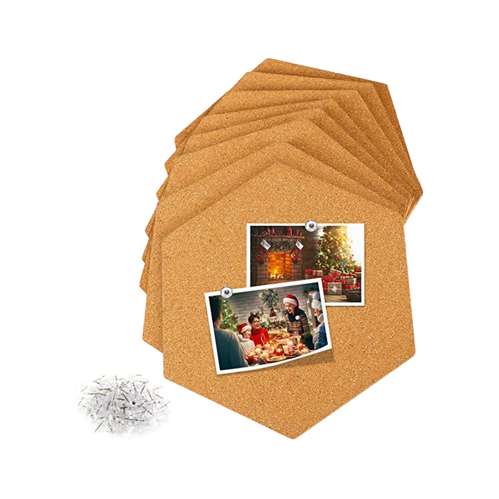 8 قطعة لوحات الفلين السداسية ذاتية اللصق خشبية صور جدار رسائل لوحات نشرة خلفية منظم للمنزل مكتب ديكور