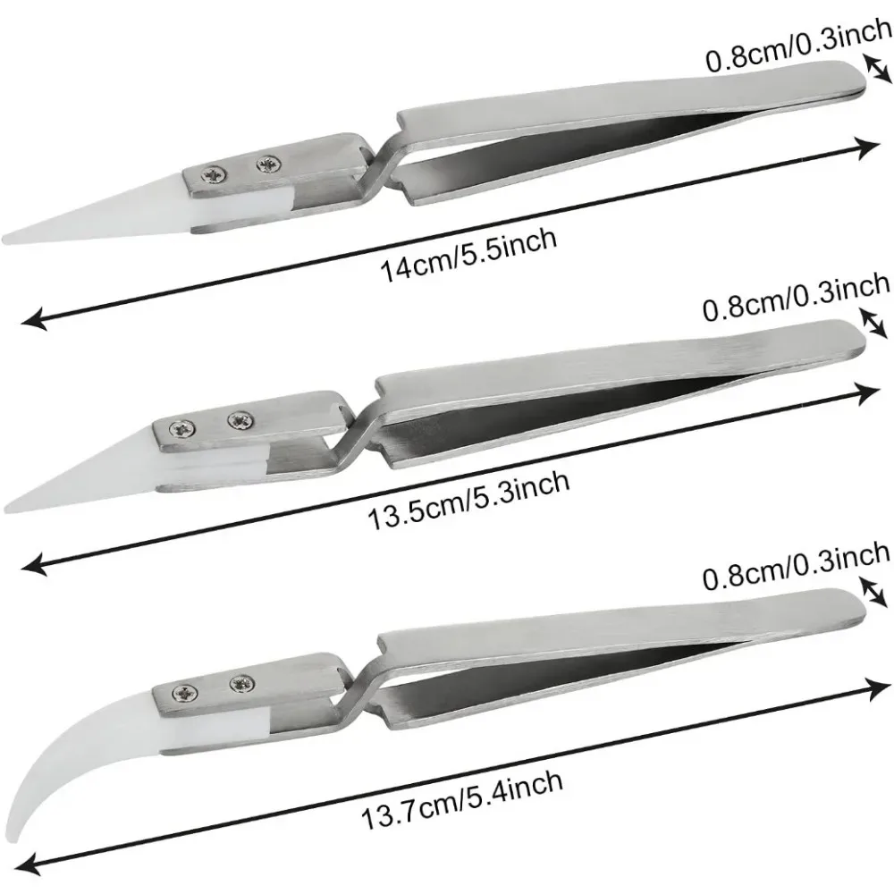 5/3/1pcs Ceramic Tip Labor-saving Electronic Soldering Tweezers, Anti-Static Reverse Acid Resistant Precision Chuck Tweezers