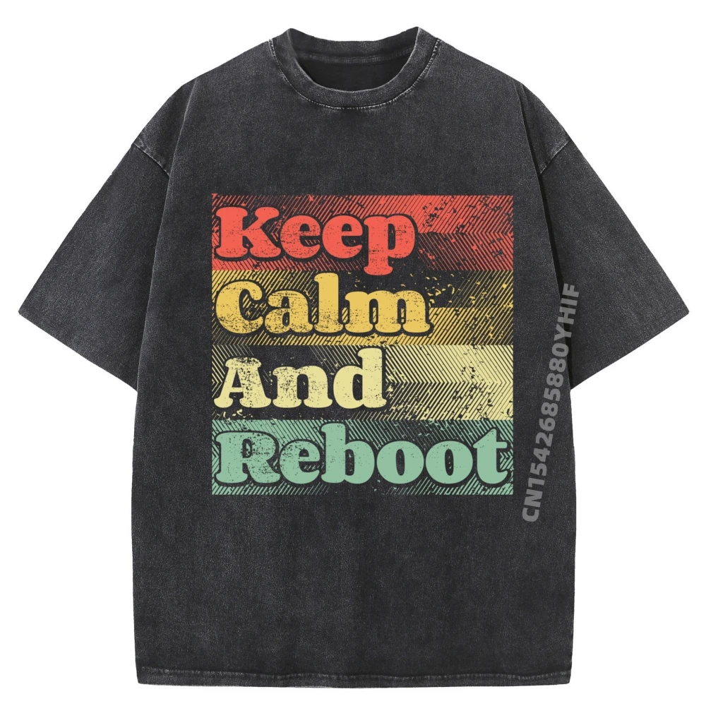 

Новейшие футболки с принтом Keep Calm And Reboot, повседневные футболки, свободные потертые футболки в стиле ретро, мужская одежда с графическим рисунком