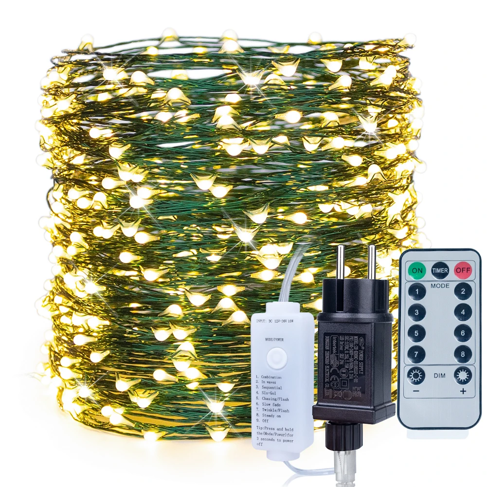 Guirlande lumineuse LED pour noël, 30M 50M 100M, fil vert, pour décoration d\'arbre de noël, nouvel an, intérieur et maison, 2023