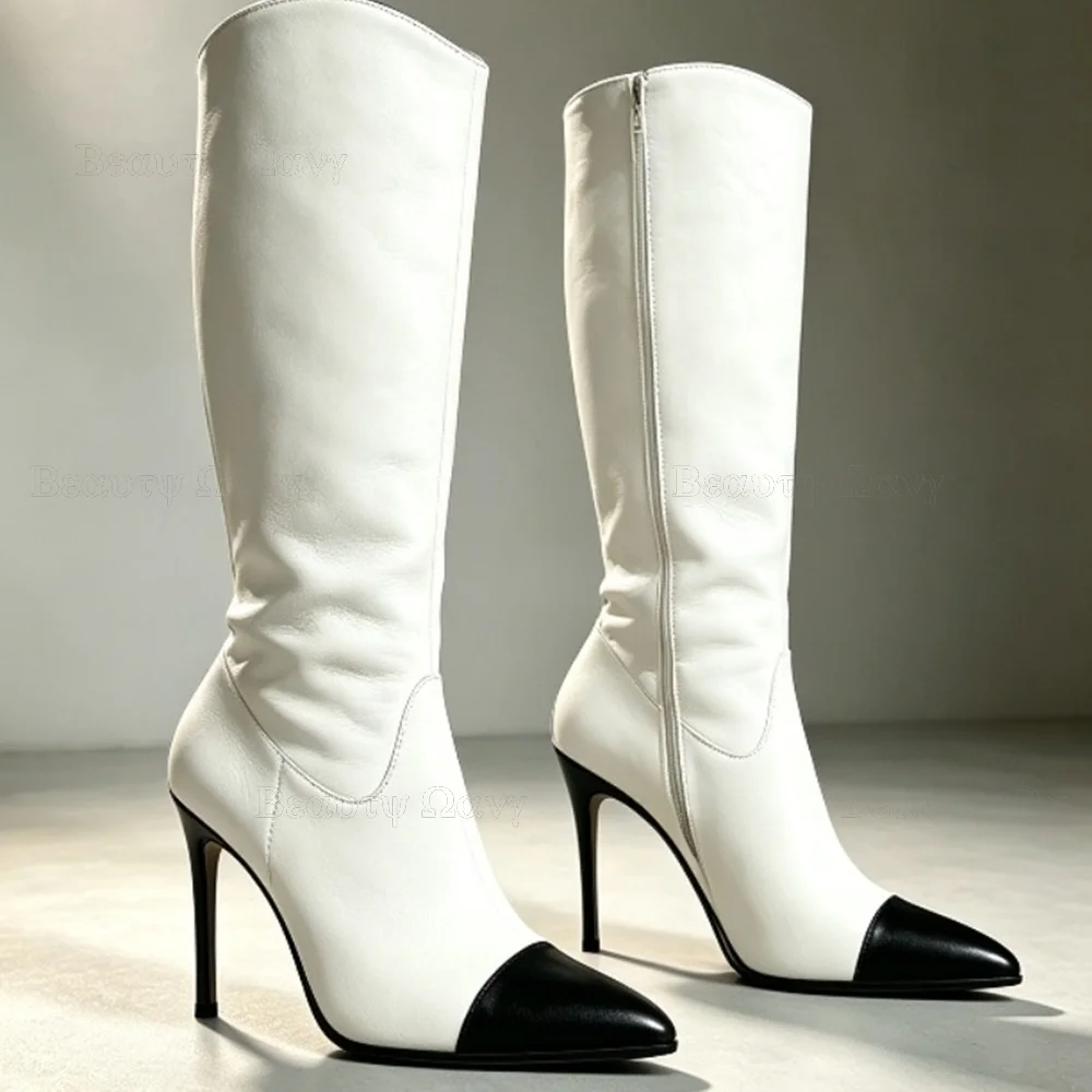 White Black Toe Women Boots Side Zipper Short Shoes Sandals Black Thin High Heel Shoes for Girls Zapatos Para Hombres