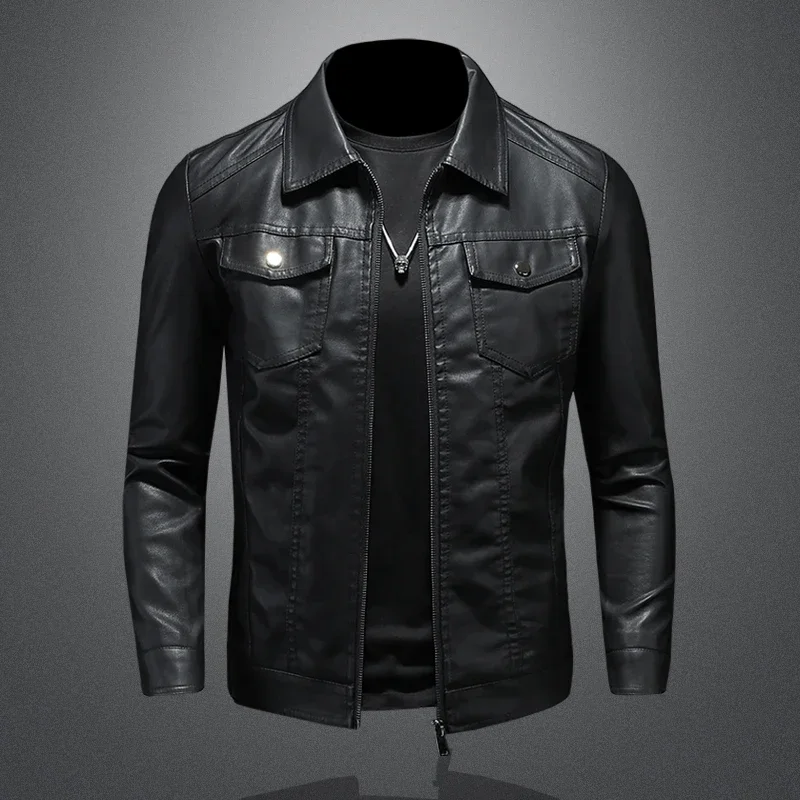 Men's collar PU leather jacket, motorcycle bomber jacket, personalized and fashionable men's clothing