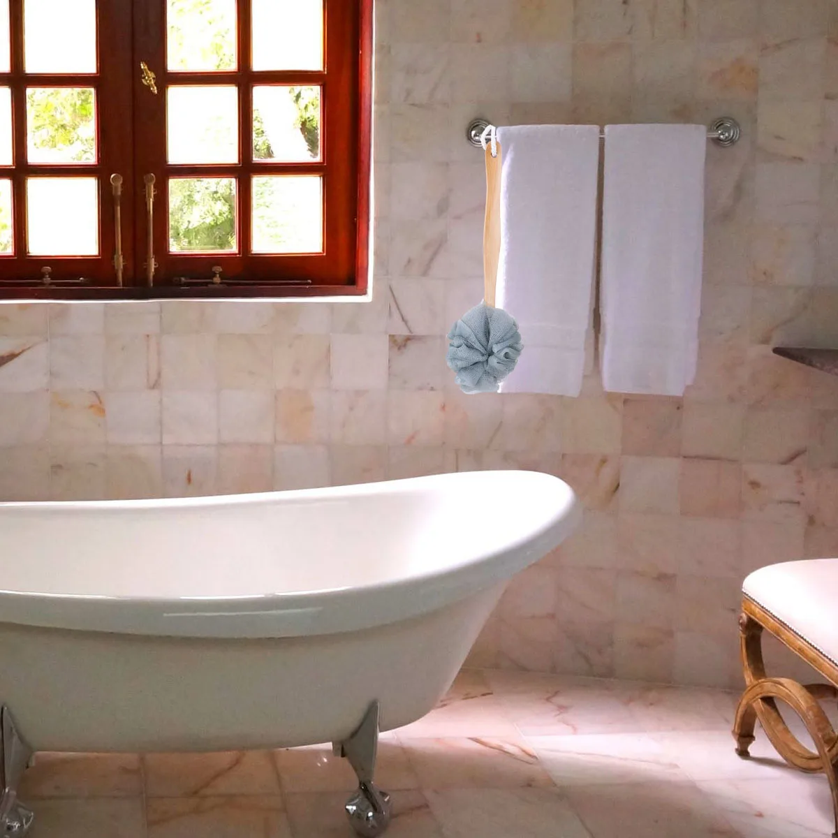 3Pcs Long Handle Bath Balls Wooden Shower Scrubber Exfoliating Body Brush for Dead Skin Removal Blood Circulation Stimulating