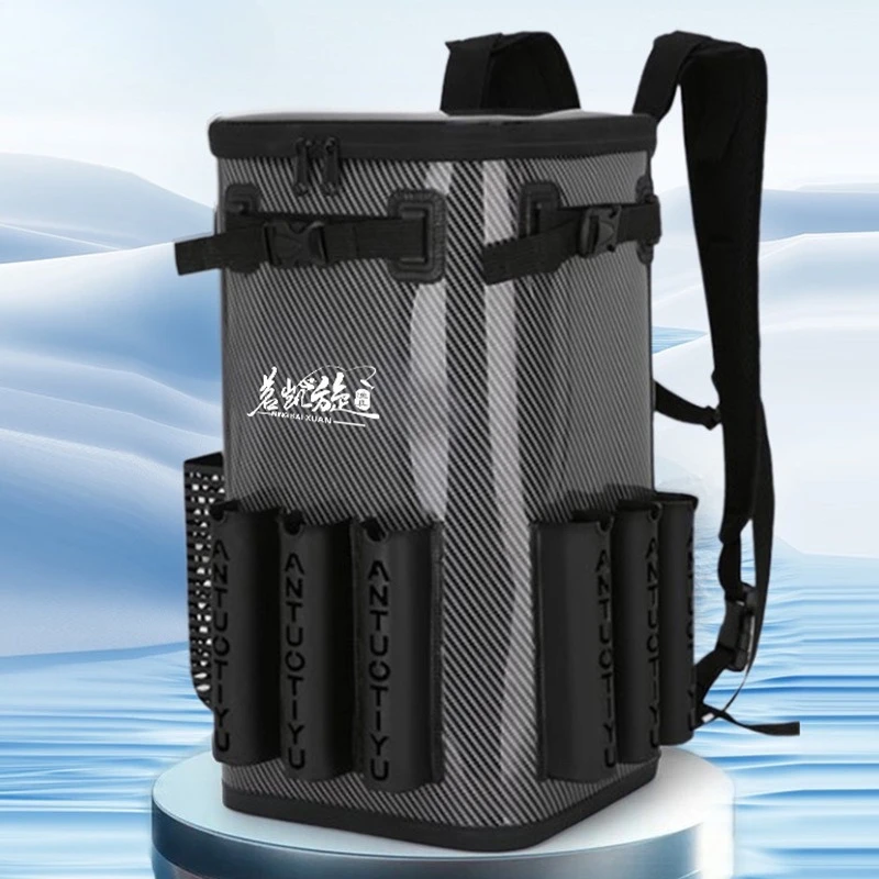 Multifunctional Fishing Bag, Rod Slot, Fish Wheel, Live Fish Bucket with Anti-jump Net, Double Shoulder Back Fishing Bucket