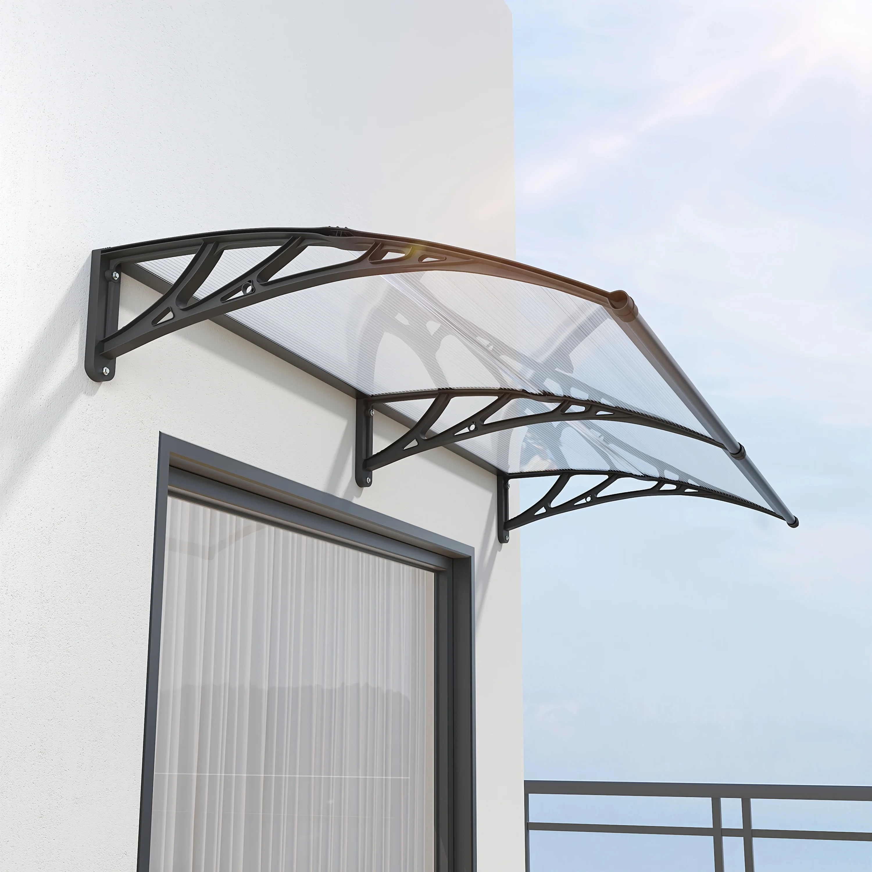 

80x150cm 30"x60" Window Awning Door Canopy Exterior with Separate Drainage Sink for Door Entrance Rain UV Cover Canopy