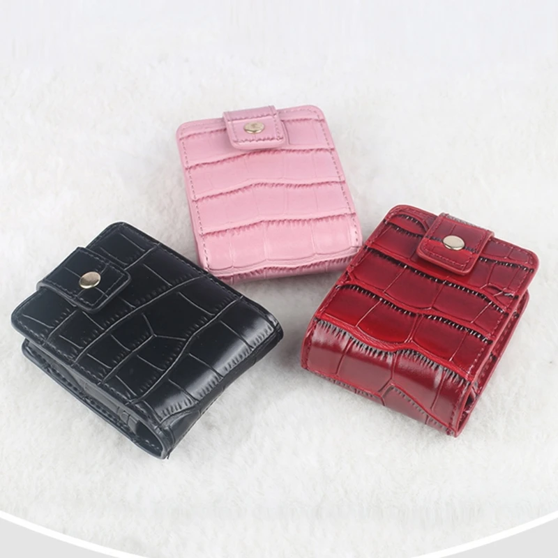 Portable Lipstick Bag with Button Miniature PU Leather Coin Purse Holder Crocodiles Embossed Women Makeup Storage Case