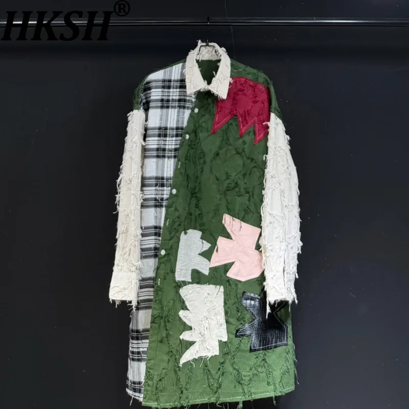 HKSH Spring Autumn New Men's Dark Punk Waste Land Patchwork Shirt Unisex Loose Fit High-end Original Design Light Luxury HK26735