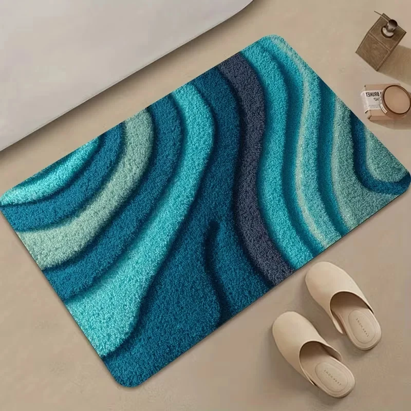 VIKAMA Modern Wave Pattern Shaggy Area Rug, Soft Non-slip Absorbent Floor Mat, Washable Carpet for Bedroom Living Room Decor