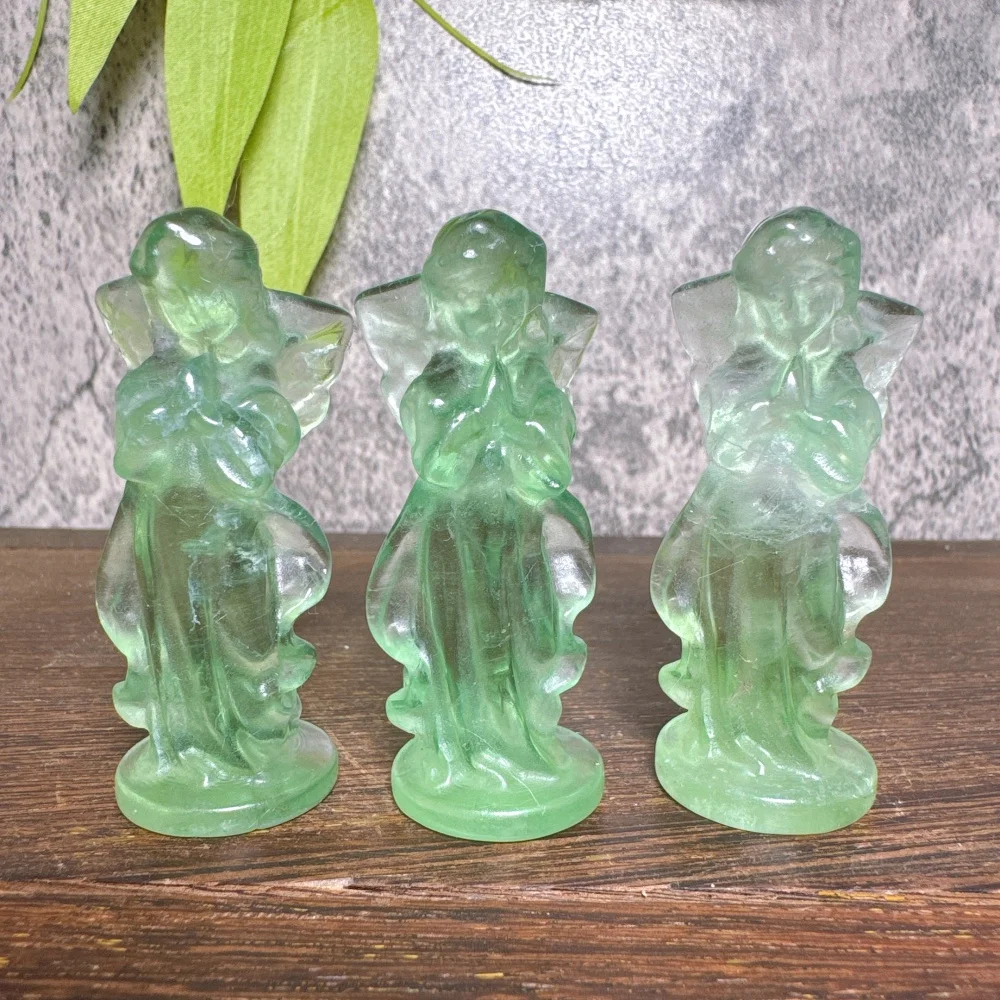 1PC Natural Fluorite Angel Carving Reiki Healing Stone Home Decor Accessory Room Decoration Gift for Holidays