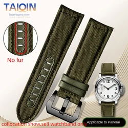 For Panerai PAM111 441 Jeep canvas dermis Watch Strap 22mm 24 man Army Green Khaki Black nylon Cowhide bottom watchband bracelet