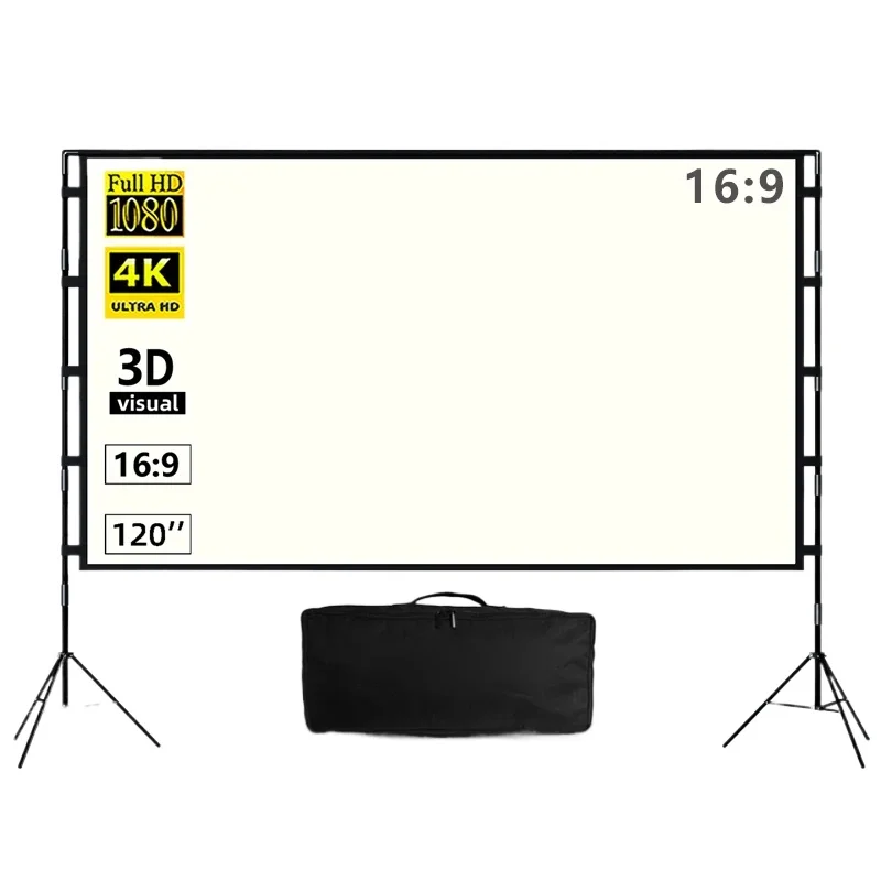 VEIDADZ Projector Screen With Stand Soft White Grid Anti-light 160° Viewing Angle Less Crease 100 120inch Screen Outdoor Indoor
