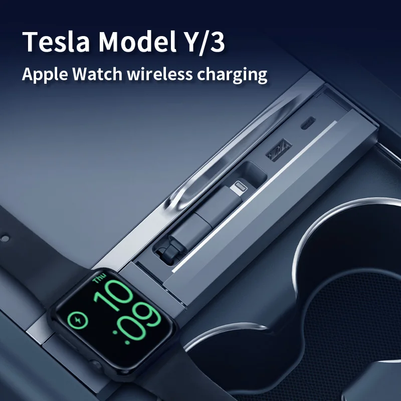 For Tesla Model 3 Y Highland Juniper 2025 Center Console Expansion Dock Retractable Cable Wireless Charging Extender Adapter