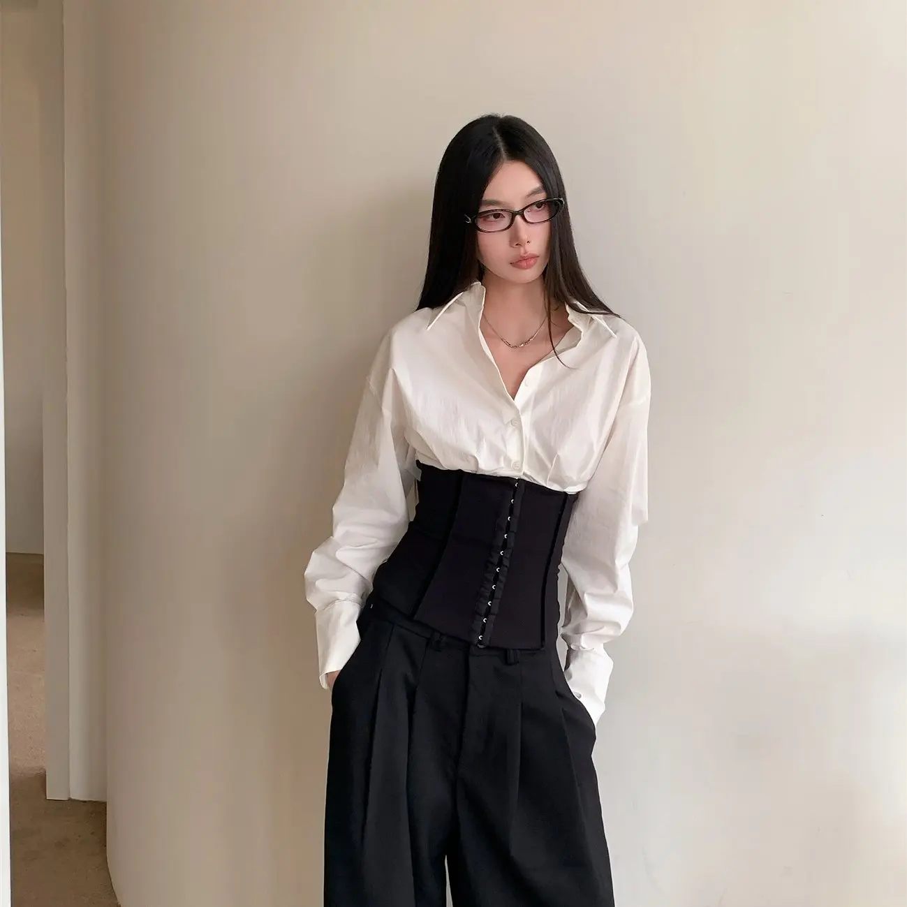 

Tepc Profional Wide Leg Pants Set with White T irt Casual irt Slimming Waist High Waist Pants Faionable Lady