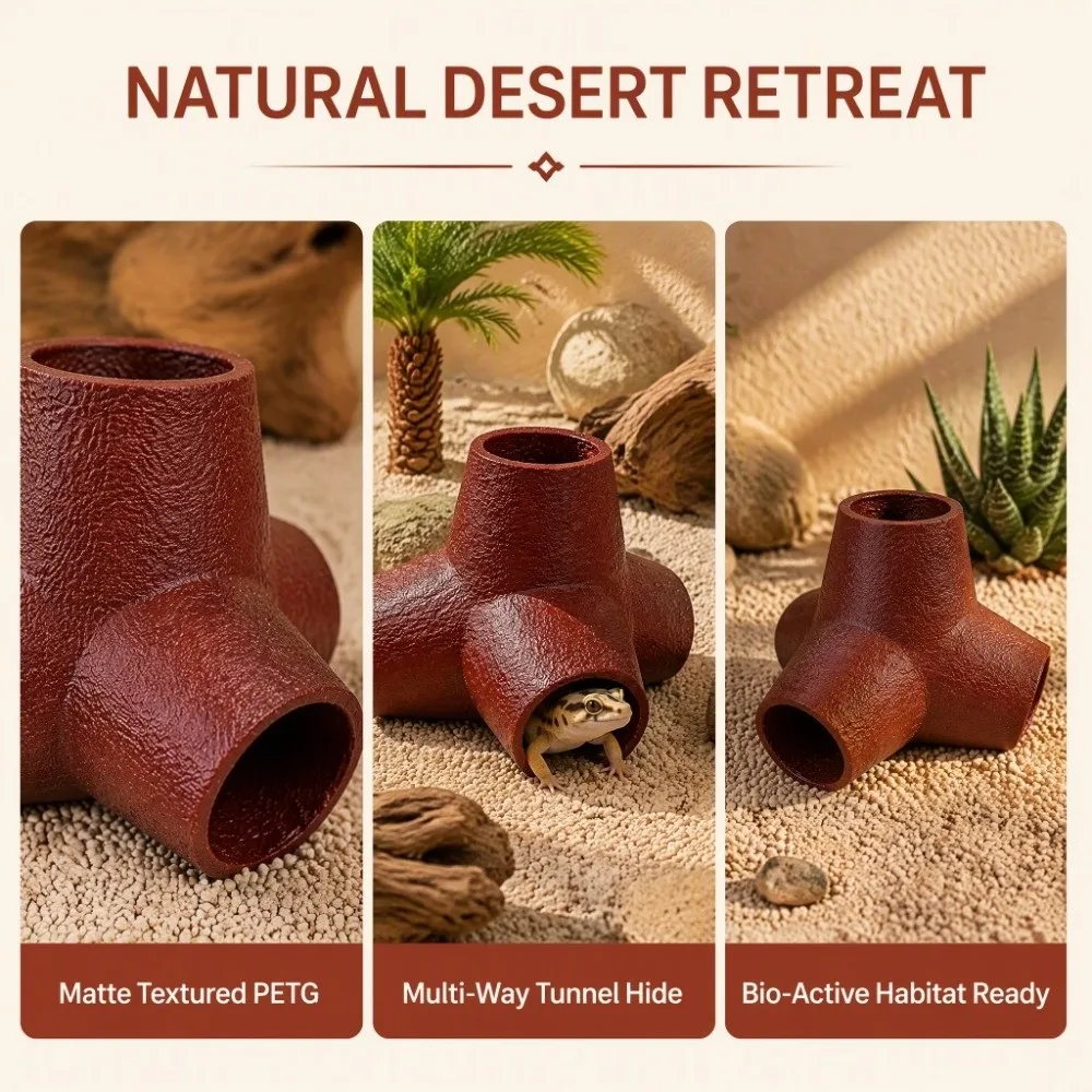 3D Printed Three Way Reptile Tunnel Artificial Wave Stone Cave Reptile Resting Cave Plastic Lizard Hideaway Cave For Reptiles