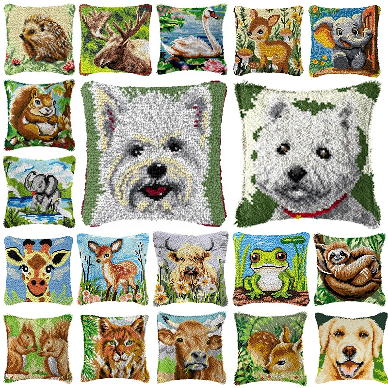 Cute Dog Series Latch Hook Kits Animals Myrna Pillowcase Knot Pillow Package Needlework Canvas Set DIY Embroidery Cushion Cover