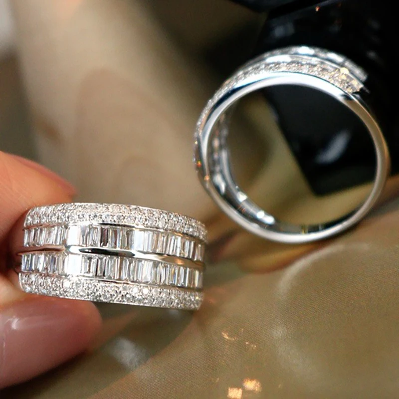 Aazuo Luxury Jewelry  18K Solid White Gold Real Diamond 0.85ct High Quality Lines Ring Gift For Woman Advanced Banquet AU750