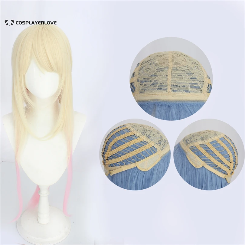Anime Fujito Chiyuki Cosplay Perücke 80 cm Frau Lange Gelbe Farbverlauf Hellrosa Hitzebeständige Synthetische Haar Party