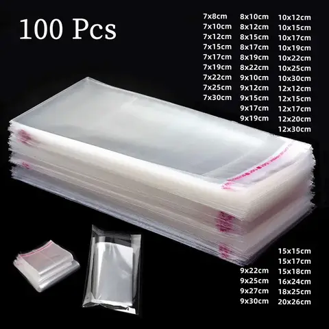 100Pcs OPP Self Adhesive Clear Plastic Bag Transparent Cellophane Bags Self Sealing for Jewelry Gift Cookie Candy Packaging