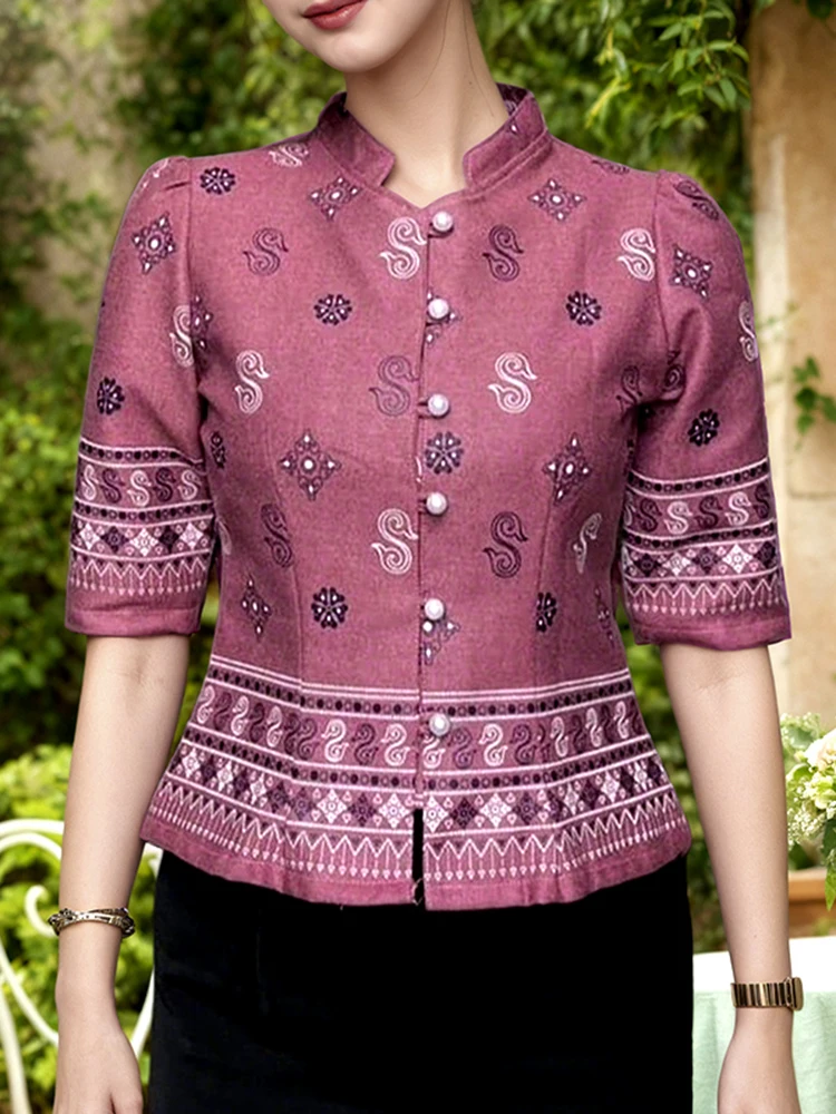 

Stylish Printed Shirts ZANZEA Women Blouse Trend 2025 Autumn Summer Half Sleeve Tops Vintage Work Shirts Slim Fit Blouses Mujer