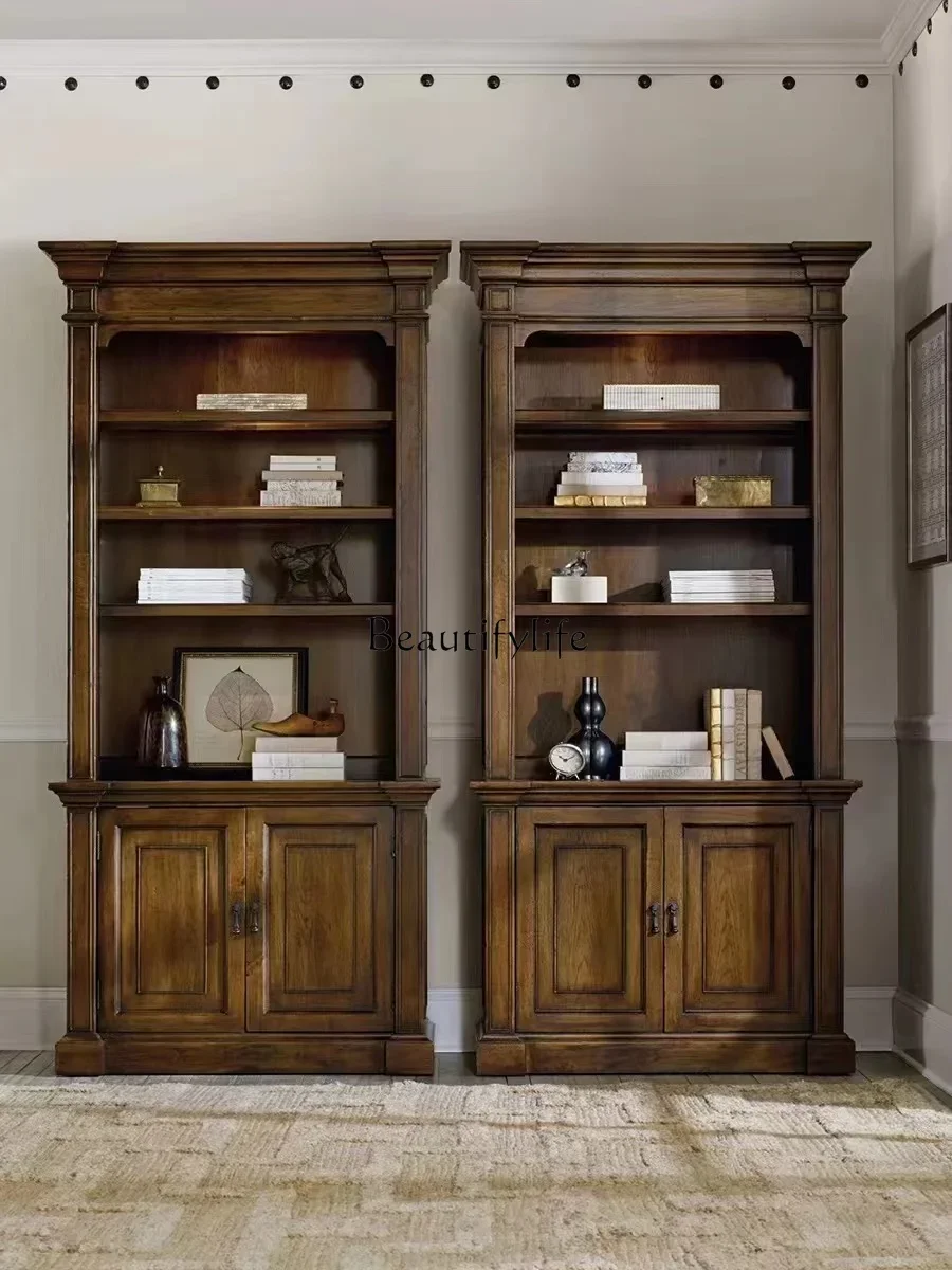 

ld14 American Retro Solid Wood Bookcase French Bookshelf Villa Living Room High-end Decorative Storage Cabinet