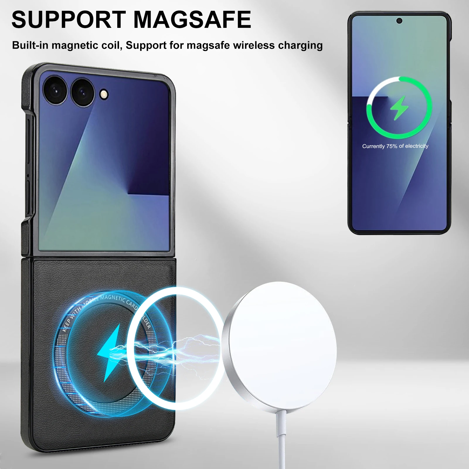 Magnetische Draadloos Opladen Lederen Telefoon Case voor Samsung Galaxy Z Flip7 Flip6 Z Flip 6 5 4 3 Flip7 FE Beschermhoes