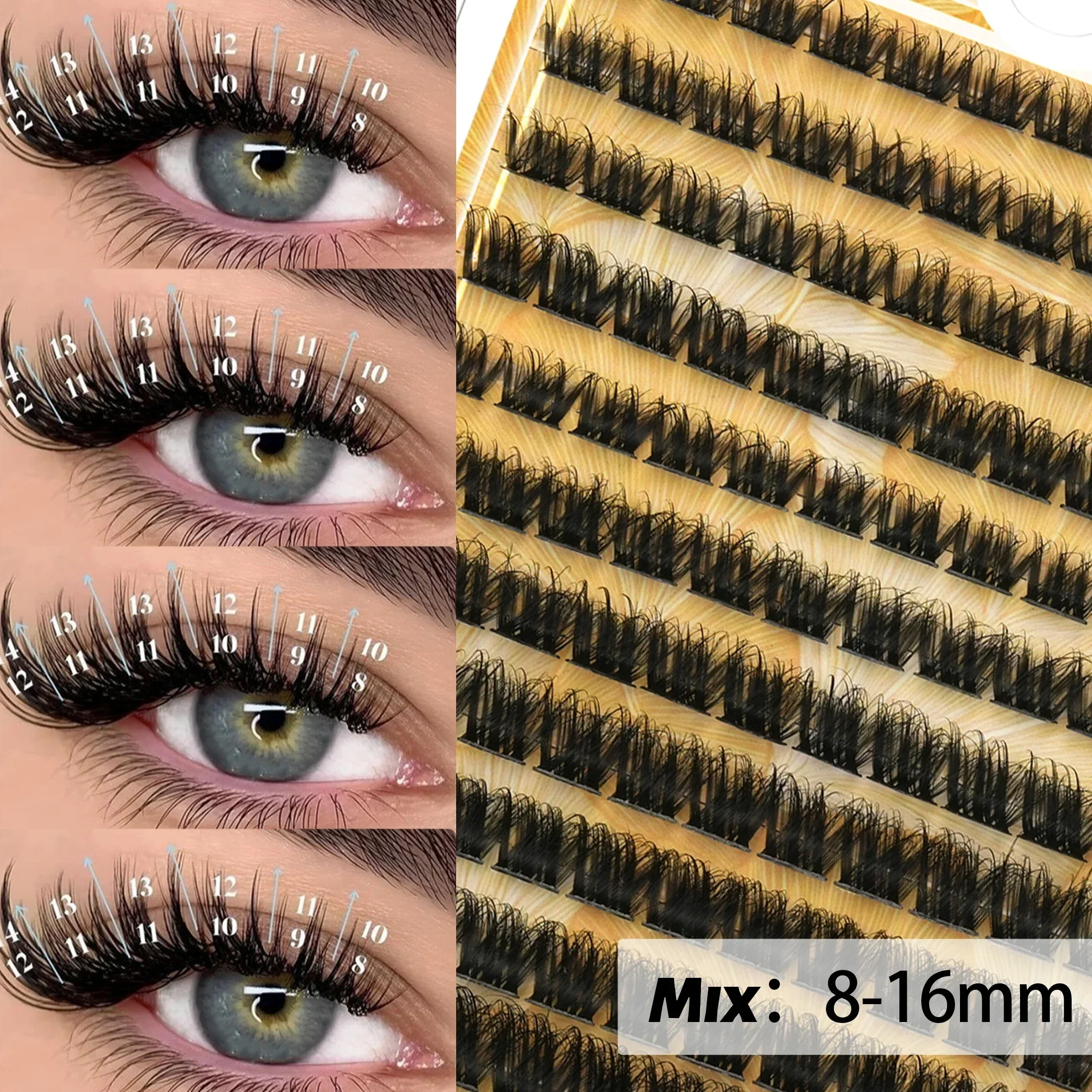 13 Rows D Curl Lash Clusters DIY Individual Eyelash Extensions Fluffy Wispy Faux Mink Segment False Eyelashe