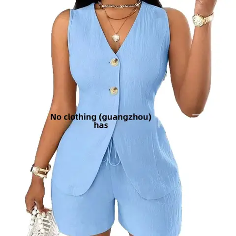 Casual Sleeveless Suit Vest Set Women's Two-Piece Short Pants Cotton Linen Material Fashionable Minimalist Style