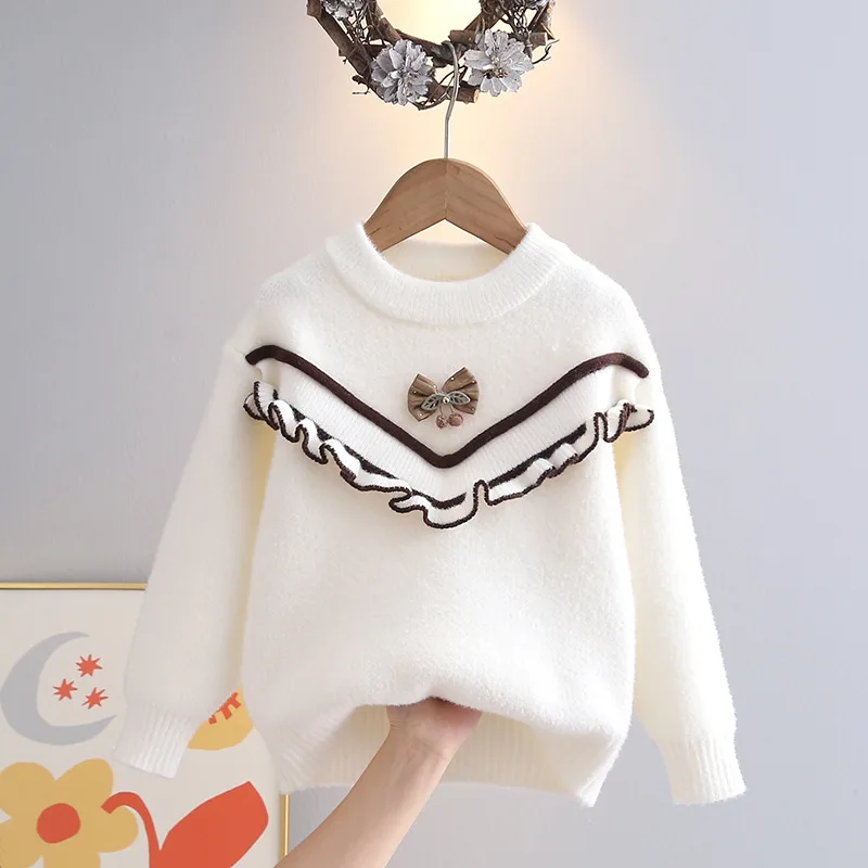 سترات أطفال رائعة بعقدة على شكل فراشة للفتيات بلوفرات حياكة للأميرة مكشكشة تشبه الحلم ملابس مريحة جديدة IY07141 #2