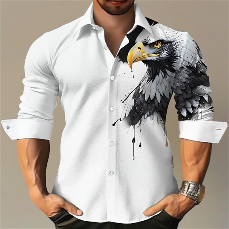 Men Lapel Shirt Button Luxury Party Casual Party Tiger Eagle HD Pattern Plaid Stripe Fashion Sports Comfortable Soft New S-6XL