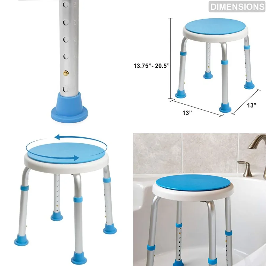 

Medical Tool-Free Assembly Adjustable Swivel Shower Stool Seat Bench with Anti-Slip Rubber Tips for Safety and Stability