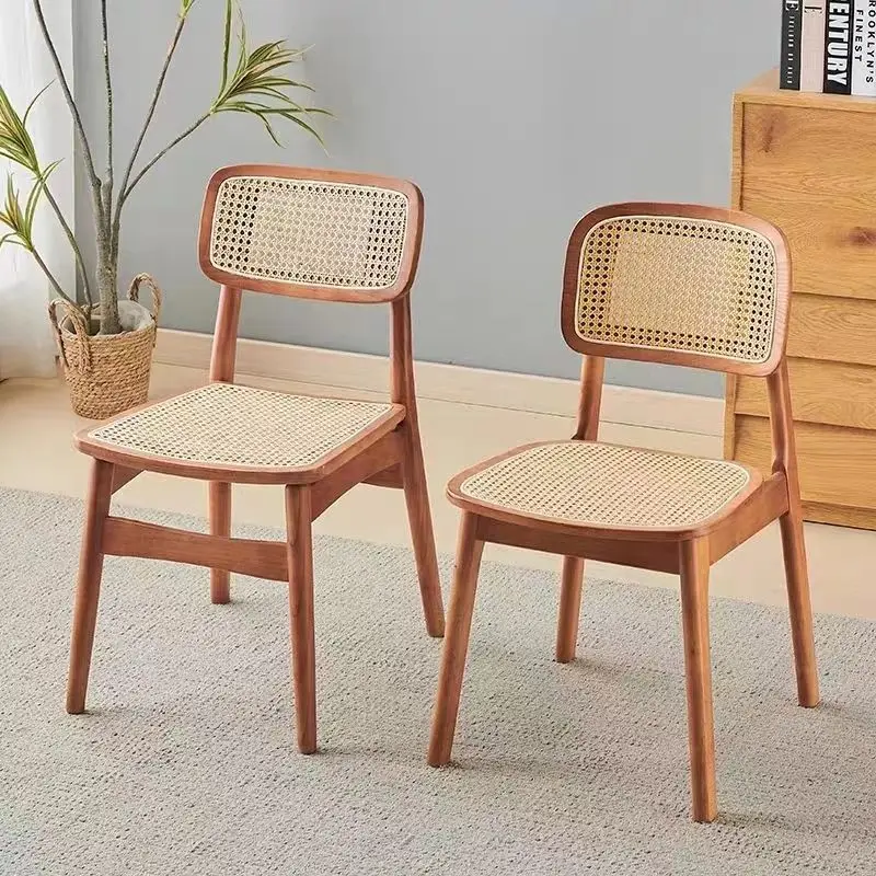 

Living Room Chairs Solid Wood Chairs American Retro Small Family Dining Chairs Leisure Backrest Rattan Woven Chairs Home Furnitu