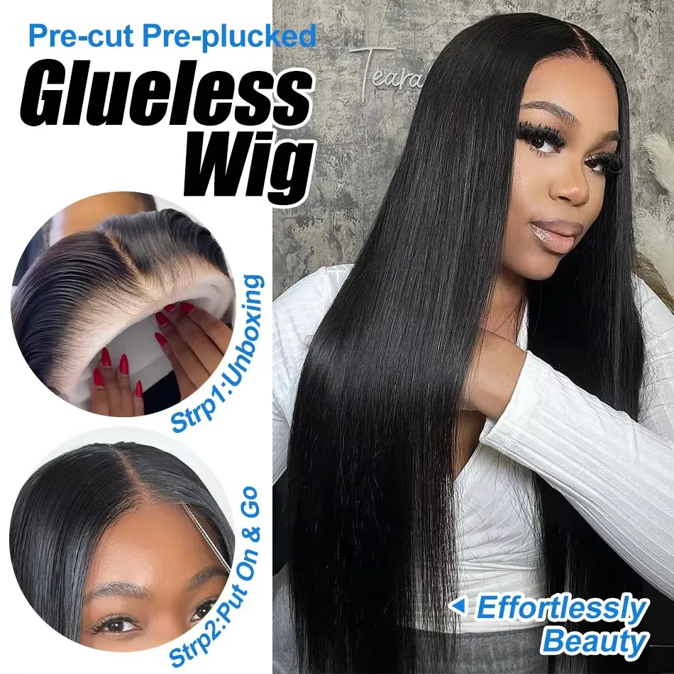 Mossily 250% Bone Straight Wear And Go Glueless 5x5 Pronto da indossare Parrucca con chiusura in pizzo Parrucche per capelli umani trasparenti HD pre pizzicate