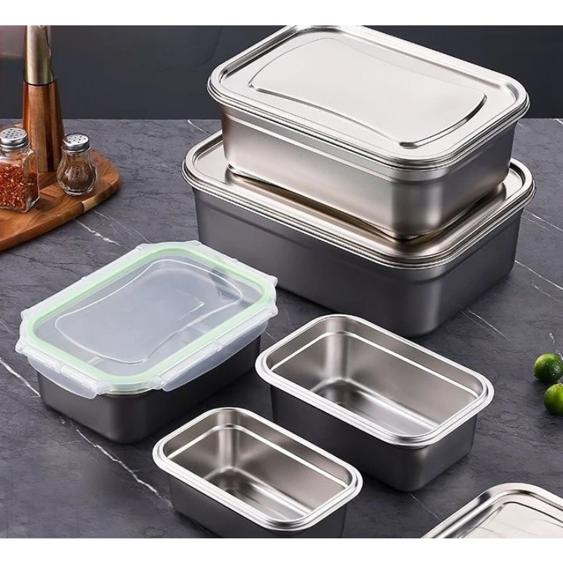 304 Stainless Steel Crisper, Large Food Frozen Sample Box, Refrigerator Refrigerated Storage Box, Lunch Bento Box.