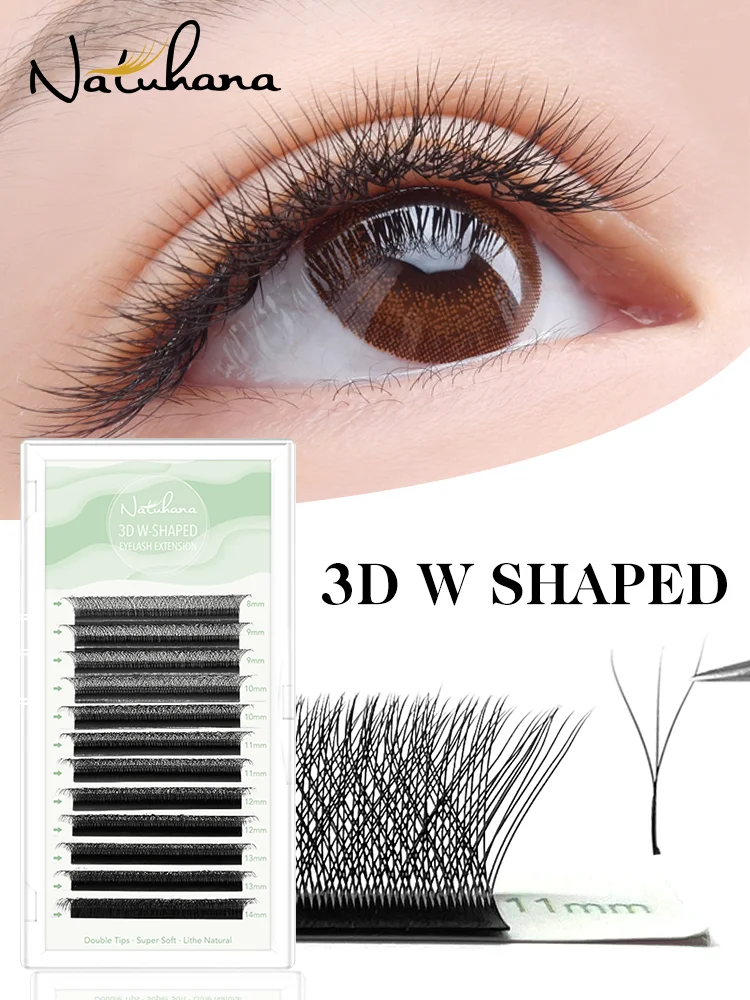 NATUHANA W-Form Wimpernverlängerungen 3D 4D 5D 6D W-förmige braune schwarze Kleeblatt-Wimpern Handgefertigte vorgefertigte Volumen-Wimpernfächer