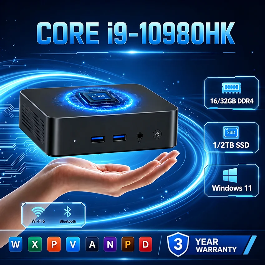 2026 Intel Core I9 10980HK Portable I9 Mini PC Computer Windows 11 32GB 1TB Gaming Computer WiFi 6 USB Portable Mini Desktop PC