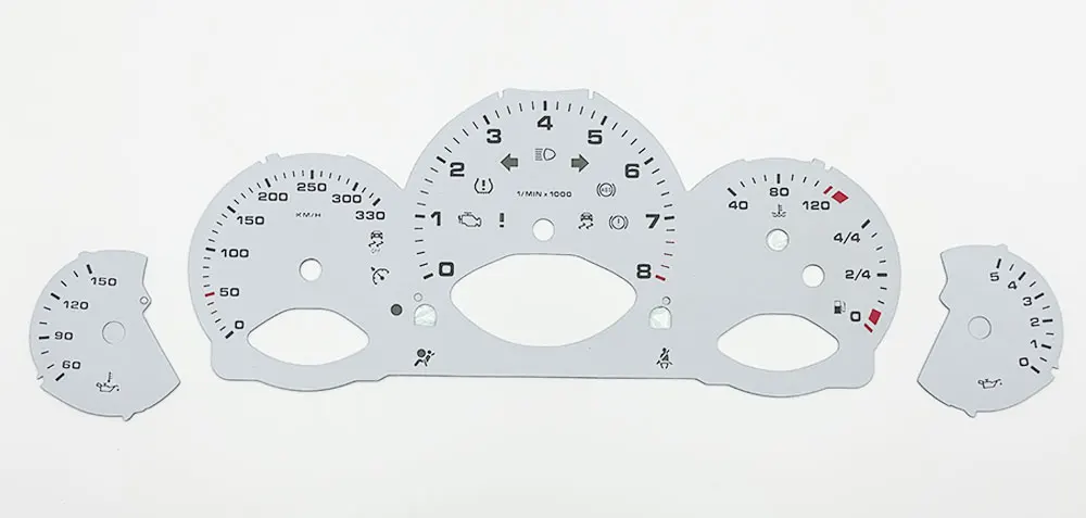 Anzeigefeld für Porsche 911 997 Carrera Instrumentencluster 8000 U/min 330 km/h Rot Weiß Gelb Tachometer-Zifferblatt – Detail 3