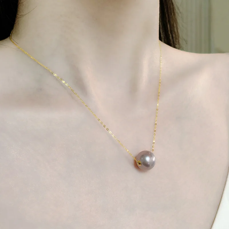 

NYMPH Новое большое ожерелье из 18-каратного золота с подвеской из натурального фиолетового пресноводного жемчуга, цепочка AU750 для женщин, ювелирные изделия, подарок