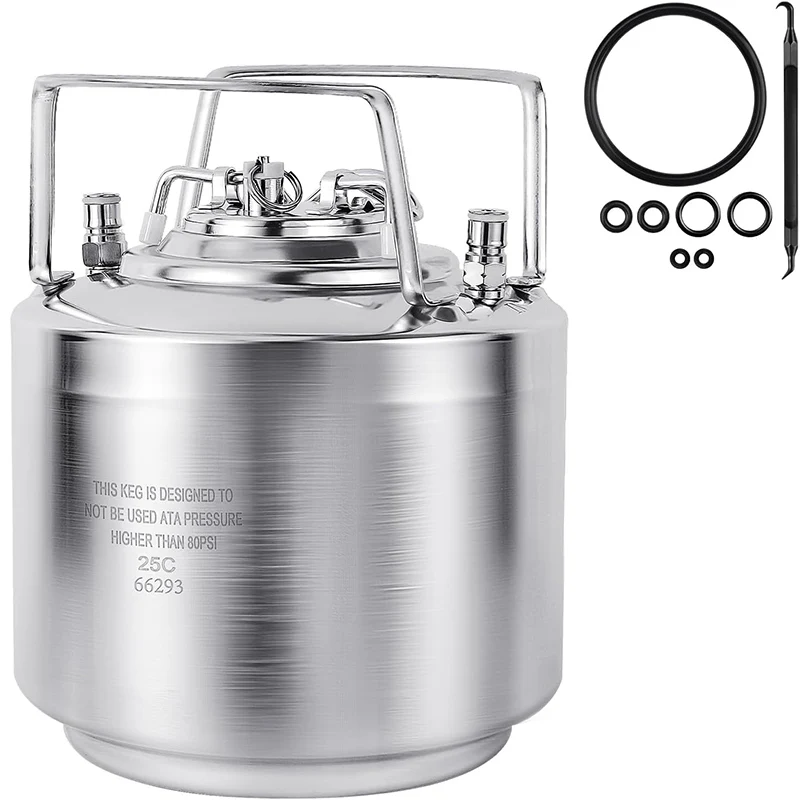 

New Ball Lock Keg with Replacement O-Ring Gasket,Stainless Steel Beer Keg Corny Keg for Draft, Homebrew, Craft Beer, Party 6L